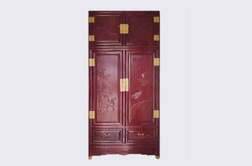 玉树高端中式家居装修深红色纯实木衣柜